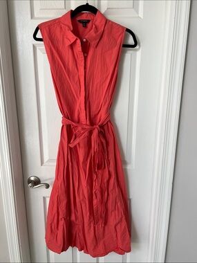 Banana Republic Coral Button-Front Shirt Dress with Tie Waist, Size M
